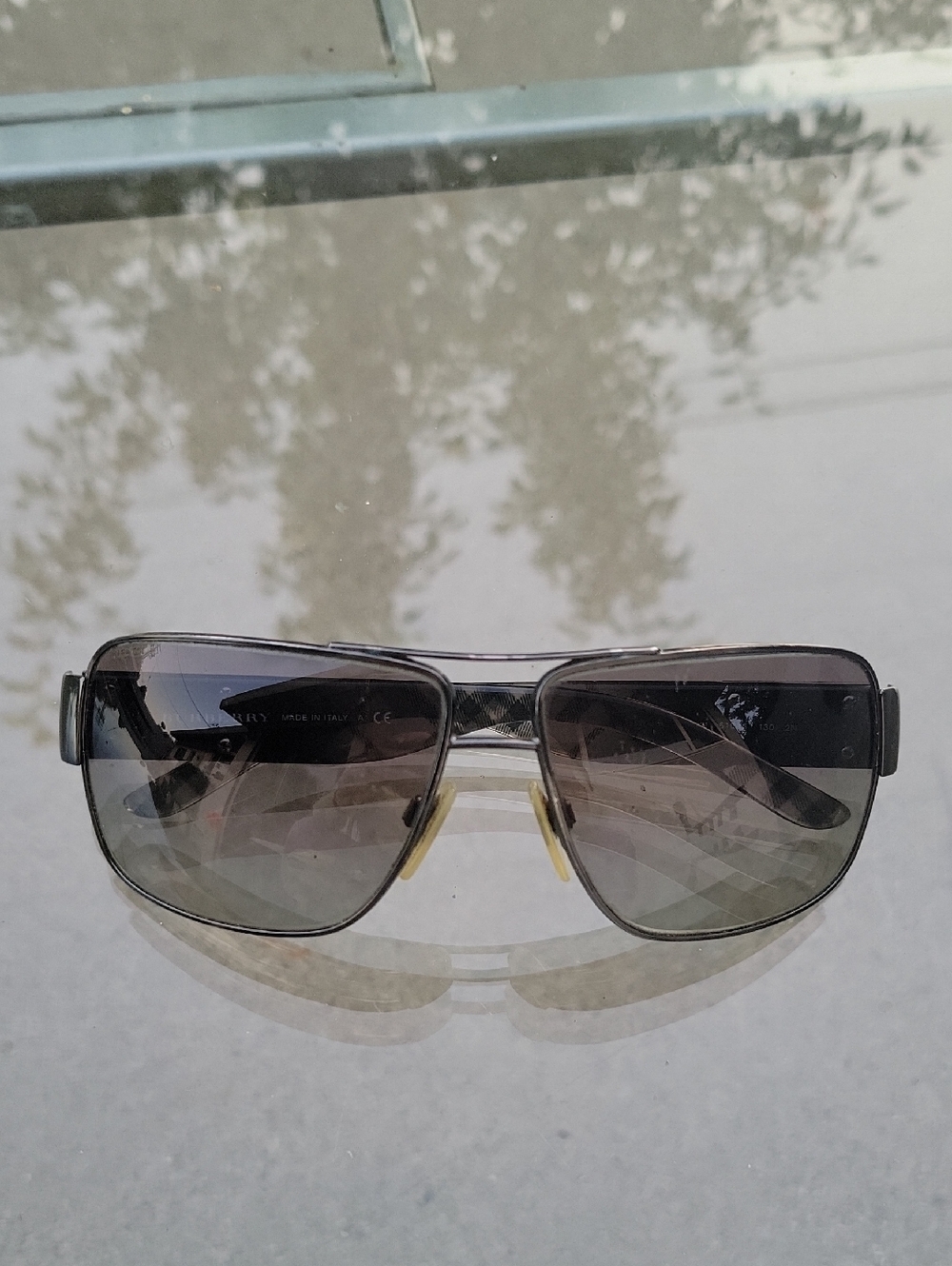 Burberry Black Rectangular Aviator Sunglasses